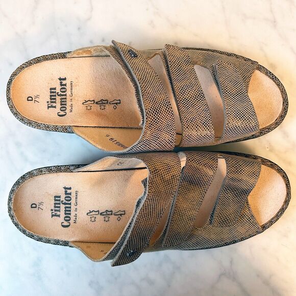 Finn Comfort Women’s 7.5 Brown Textured Leather Slide 3-Strap Sandals Orthopedic - Picture 7 of 8